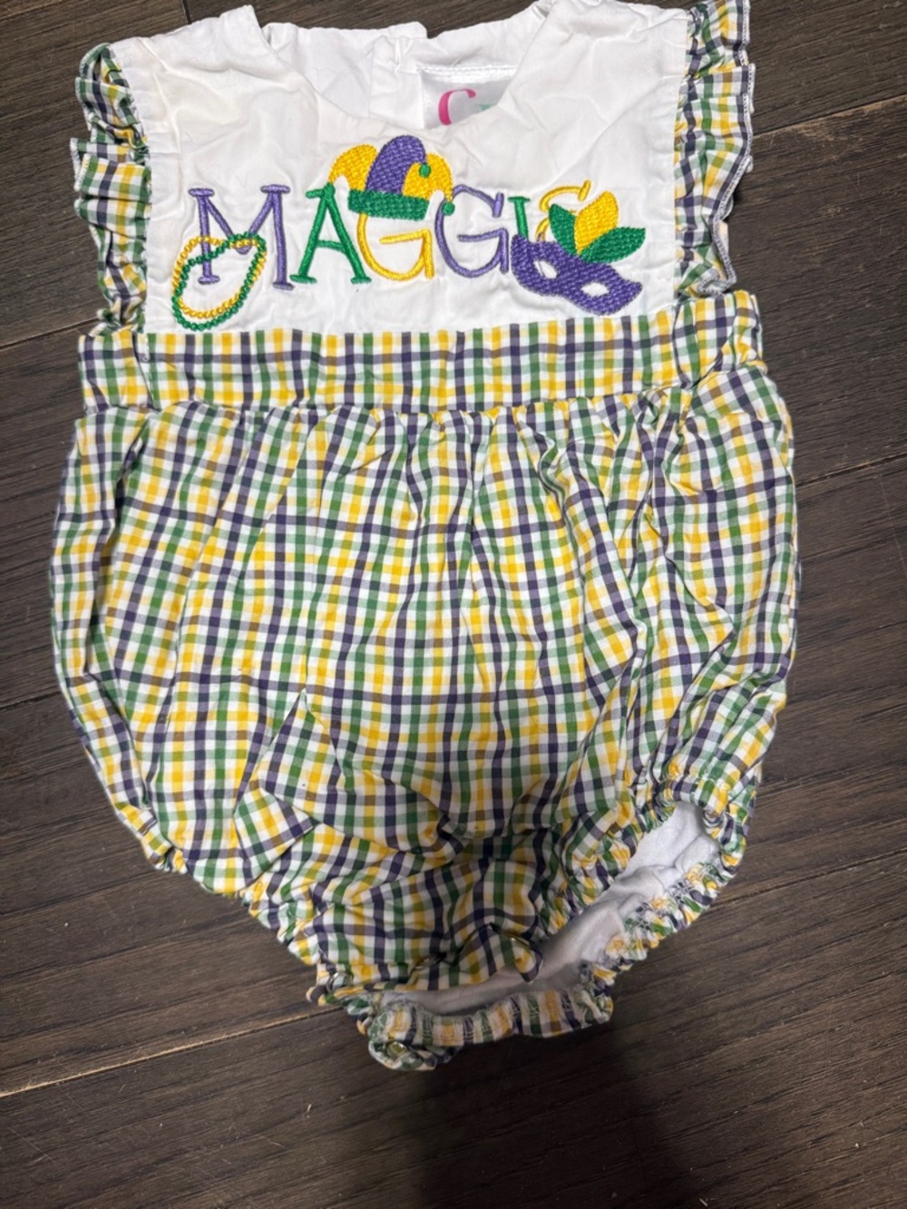 Maggie Embroidered Plaid Baby Romper - White, Green, Yellow & Purple